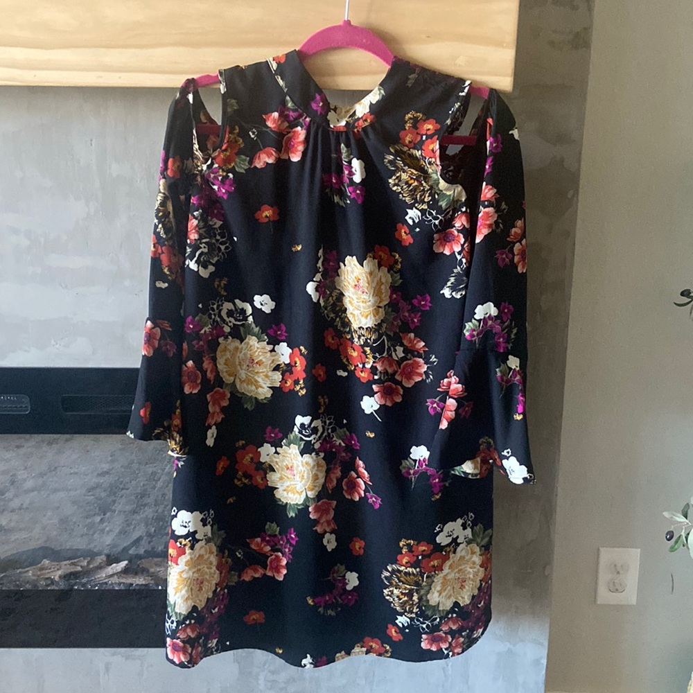 Midi black, high neck dress